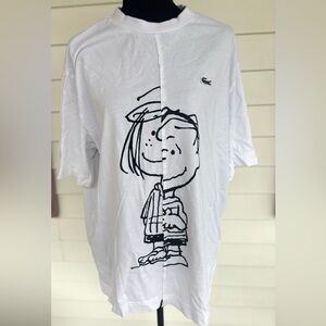 Lacoste White Shirt with Peanuts Cartoon Print Size Medium Unisex Men Women